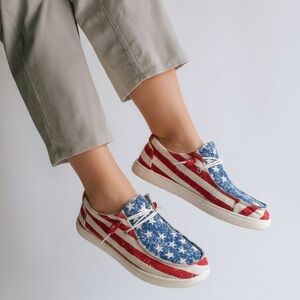 Hey Dude Red and White Casual Shoes